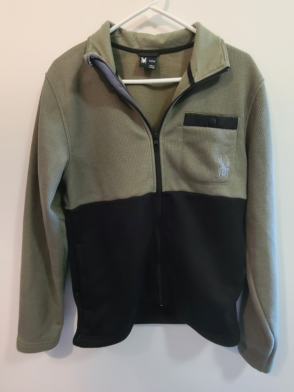 Spyder Two-Tone Olive & Black Full-Zip Jacket Fleece Sz S